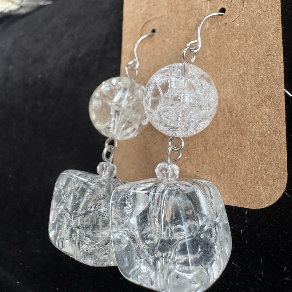 Clear Crystal Beaded Chunky Shaped Art Deco Earrings and Bracelet Set - Picture 4 of 5
